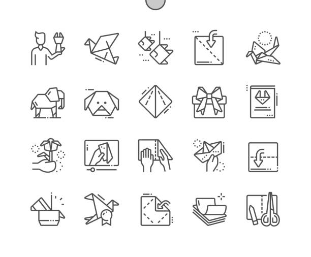 Origami Well-crafted Pixel Perfect Vector Thin Line Icons 30 2x Grid for Web Graphics and Apps. Simple Minimal Pictogram Origami Well-crafted Pixel Perfect Vector Thin Line Icons 30 2x Grid for Web Graphics and Apps. Simple Minimal Pictogram origami hand stock illustrations