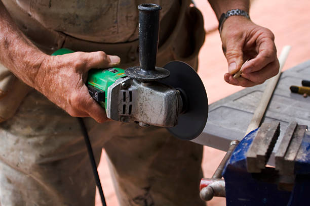 istock Repairman shaping timber 117606188