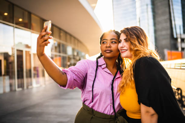 istock Two beautiful women making a selfie. 1176064221