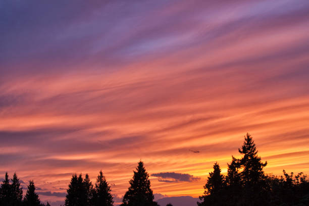 Firey mountain sunset in Summer, Vancouver, Canada