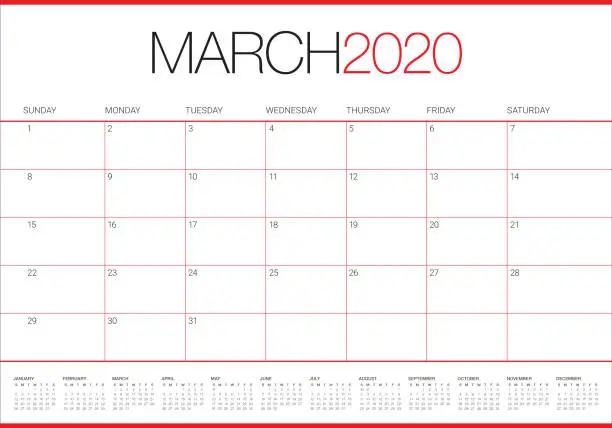 Vector illustration of March 2020 desk calendar vector illustration