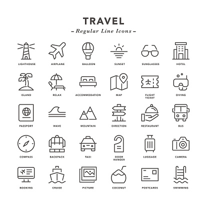 Travel - Regular Line Icons - Vector EPS 10 File, Pixel Perfect 30 Icons.