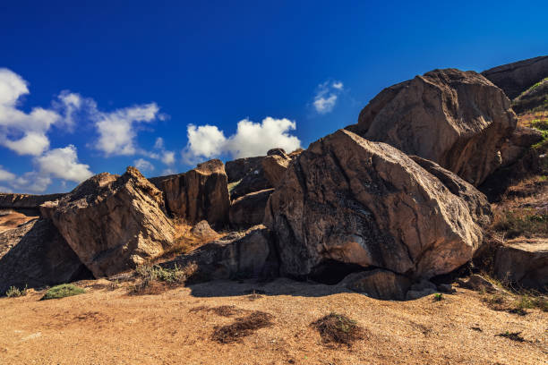 Rock fragments against the blue sky