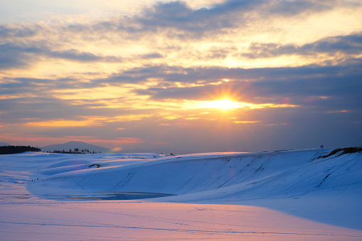 snow scene Tottori sand dunes sunset