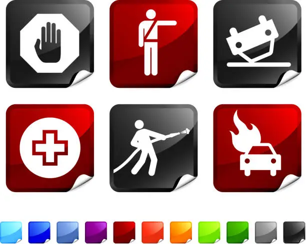Vector illustration of emergency response royalty free vector icon set stickers