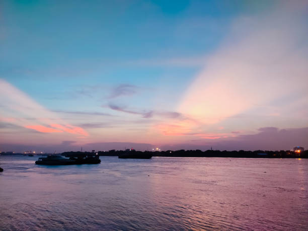 Beautiful sunset at kolkata ganges river