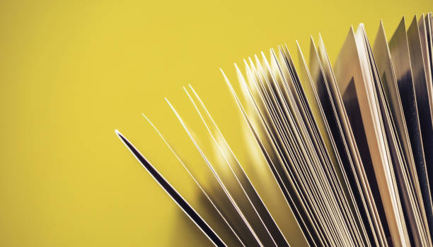 istock Close up beautiful book top view on a yellow background table. 1176079468