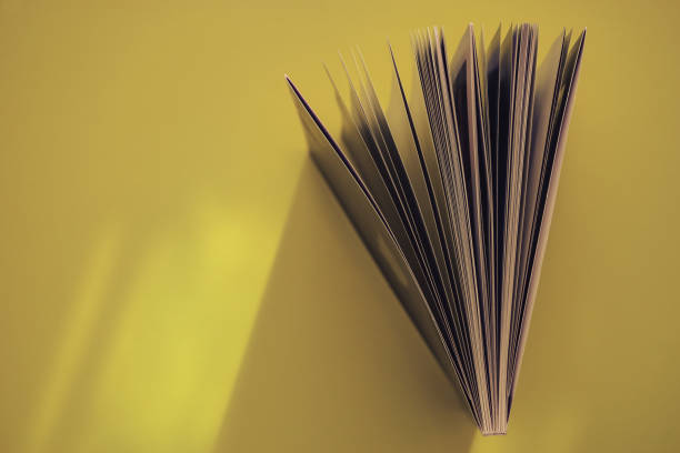 istock Beautiful book top view on a yellow background table. 1176080162
