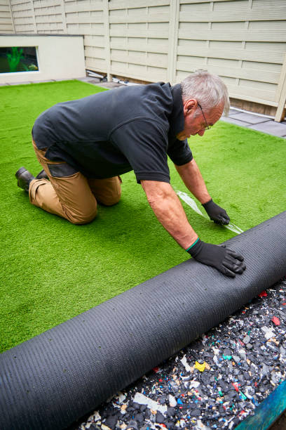 istock Gardener laying new artificial grass 1176080297