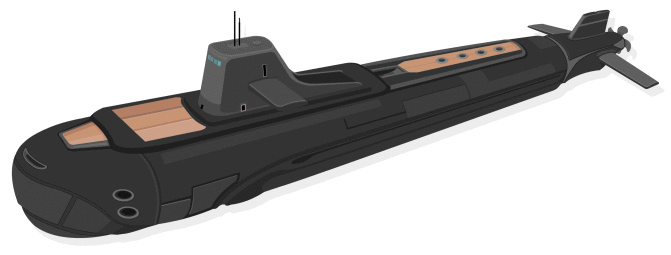 A vector illustration of a naval Nuclear Sub.