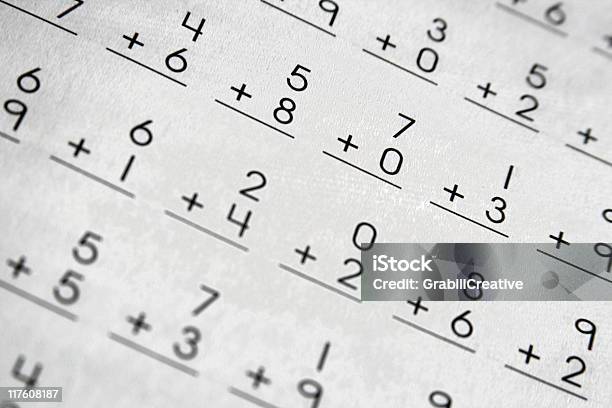 Page Of Elementary School Addition Math Problems Stock Photo - Download Image Now - Mathematical Symbol, Mathematics, Problems