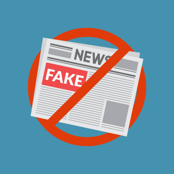 Fake news flat design Stop fake news with blue background flat design vector illustration computer icon articles newspaper the media stock illustrations