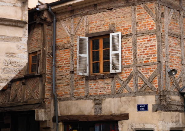 Bourg en Bresse, France, 2019 january 27 :  impasse Littré, very old medieval half-timbered house