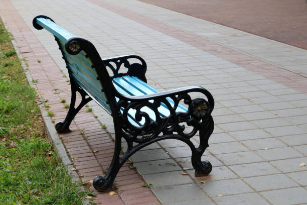 istock Blue wooden bench in garden 1176086134
