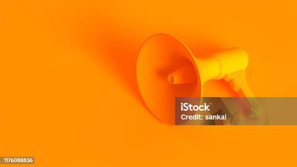 Portable Wireless Megaphone Conceptual Stereoscopic Image Full Toned In Orange Color Stock Photo - Download Image Now