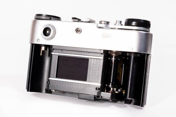 istock Sharp realistic picture of old Russian soviet 35mm film rangefinder camera 1176089488