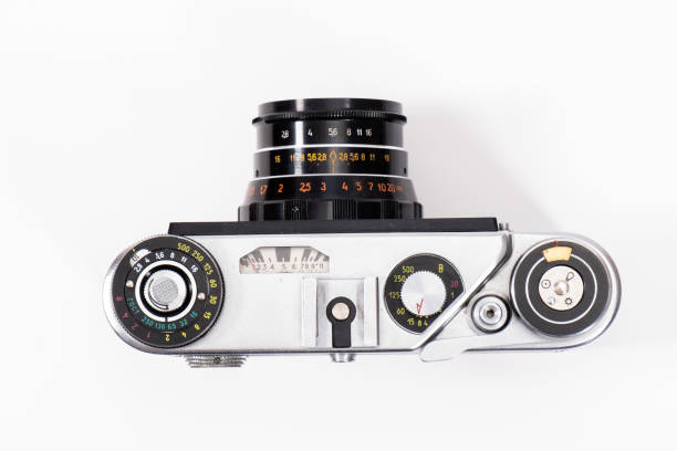 istock Sharp realistic picture of old Russian soviet 35mm film rangefinder camera 1176089499