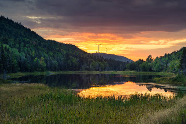 Vibrant canadian lakeside sunset (Gaspesie, Quebec) stock photo