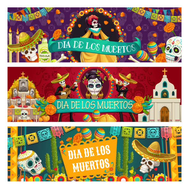 멕시코 의 날 죽은 휴일, 디아 드 로스 무에르토 - catrina stock illustrations