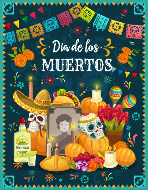 Ilustración de Cráneos De Azúcar En El Altar Del Día De Muertos De México y  más Vectores Libres de Derechos de Muerto - iStock