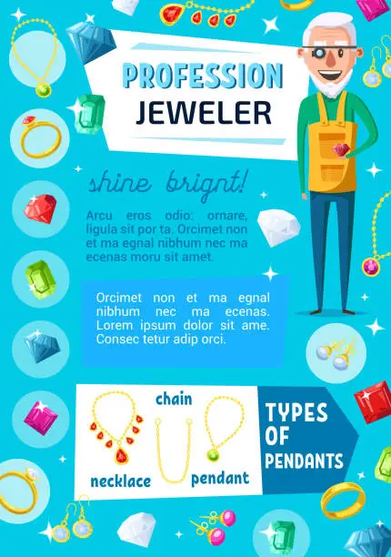Vector illustration of Jeweler profession, jewel and jewelry repair