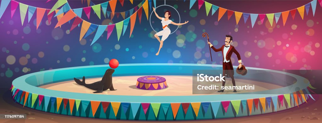 Circus Acrobats And Animal Juggling Show Stock Illustration - Download  Image Now - Circus, Circus Tent, Animal - iStock