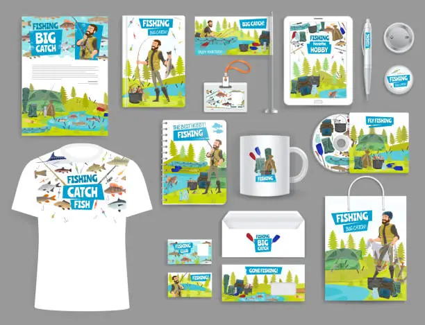 Vector illustration of Fishing corporate branding mockup templates