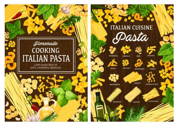 Vector illustration of Italian pasta restaurant, homemade cooking recipe