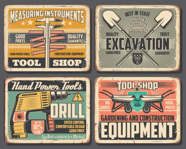 Vector illustration of Home repair and construction work tools shop