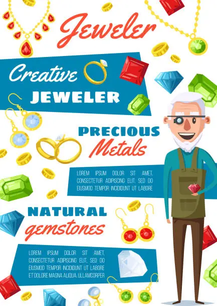 Vector illustration of Jeweler appraiser profession, jewelry repair