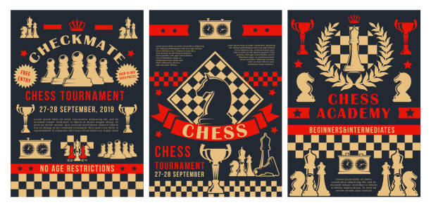 체스 스포츠 토너먼트, 프로 아카데미 - black hobbies chess knight chess stock illustrations