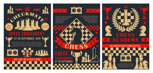 Vector illustration of Chess sport tournament, professional academy