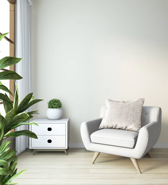 istock Arm chair mock up on modern zen room japanese style.3D rendering 1176102859