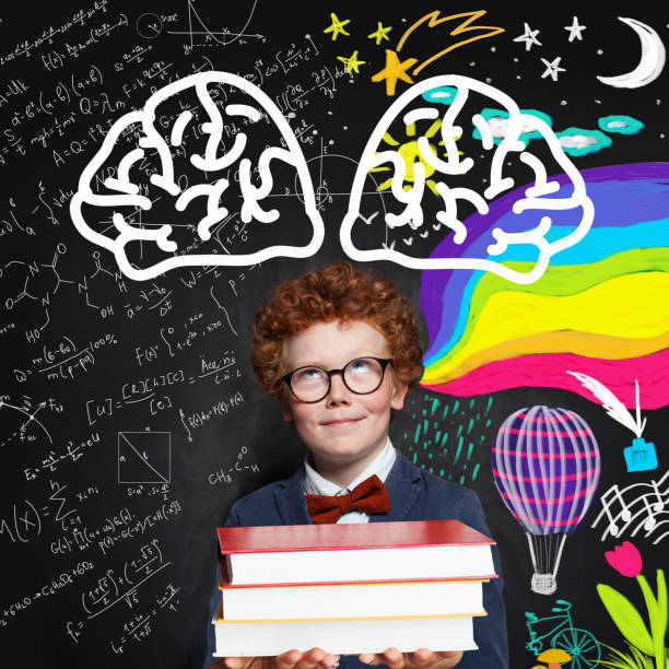 istock Child in school uniform against science formulas and art pattern background 1176102860