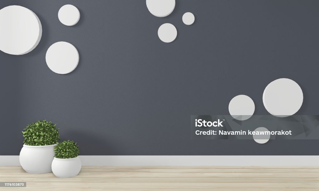 Empty Room Dark Wall On Floor Wooden Interior Design3d Rendering Stock