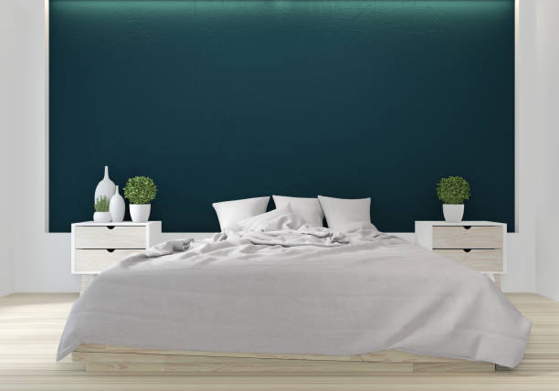 istock bed room green color japanese interior design.3D rendering 1176103909