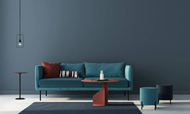 istock Living room in blue with terracotta tables. 3d render 1176109060