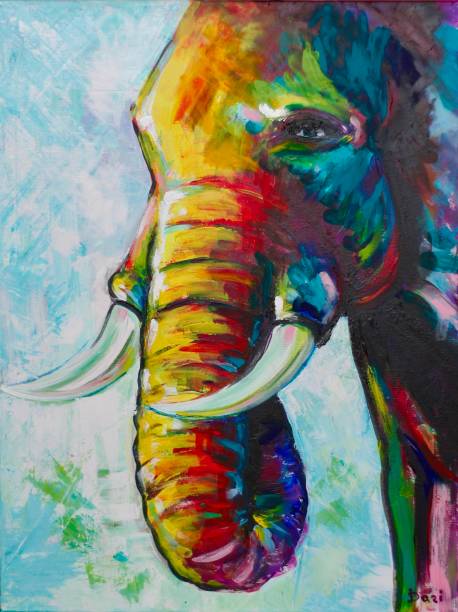 Colorful elephant acrylic abstraction elephant art stock illustrations