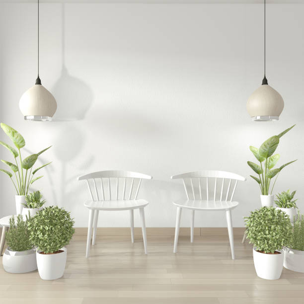 istock Mock up white chair and decoration in modern white room. 3d rendering 1176113617