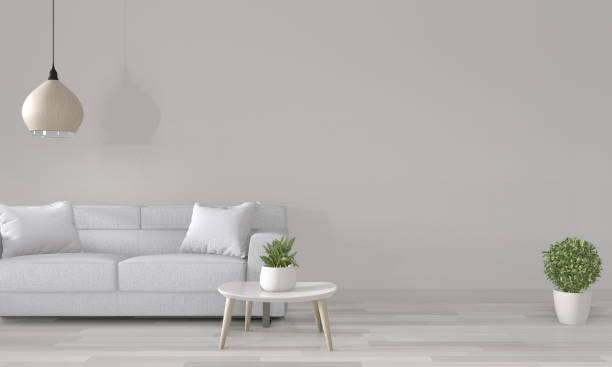 istock Mock up white room with white sofa on modern room interior.3D rendering 1176114112