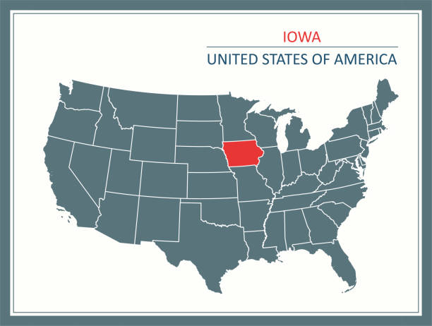 iowa umrissvektorkarte usa druckbar - iowa map stock-grafiken, -clipart, -cartoons und -symbole