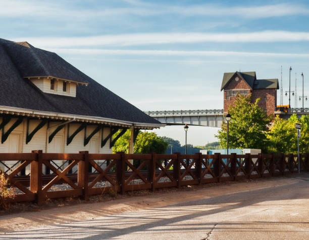 Charlotte, New York, USA. September 20, 2019. The small village of Charlotte on the outskirts of Rochester, New York with The Colonel Patrick O'Rorke Memorial Bridge , a bascule bridge, in the distance