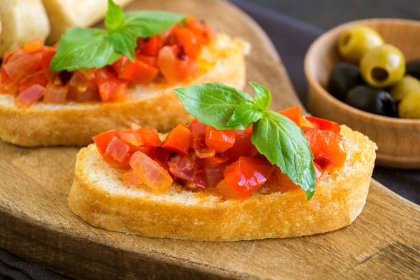 istock traditional Italian bruschetta with tomatoes, pepper and Basil 1176117769