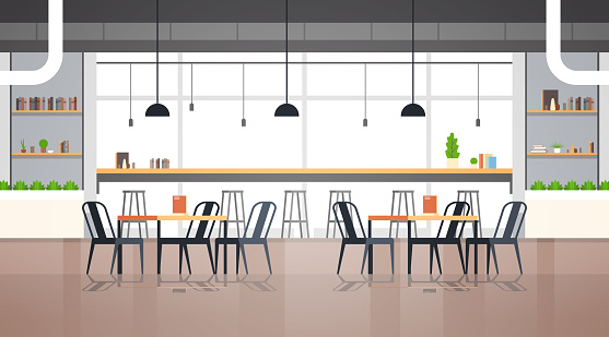modern cafe interior empty no people restaurant cafeteria design flat horizontal vector illustration