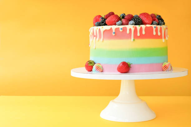 istock Cake on birthday with colorful rainbow cream 1176125008