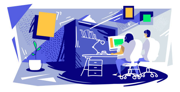 istock man woman call center operators team with headset sitting at workplace desk couple using computer customer support communication concept modern office interior sketch horizontal full length 1176128373