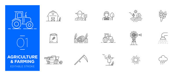 Set of Agriculture and Farming line icons - Modern icons Set of Agriculture and Farming line icons - Modern icons farmer icons stock illustrations