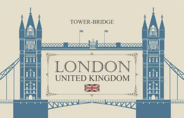 Vector illustration of Retro postcard with famous Tower-Bridge in London