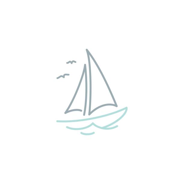 Simple Sailboat dhow ship line art design image description dhow stock illustrations