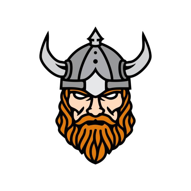 ilustrações, clipart, desenhos animados e ícones de face moderna da cabeça de viking para o projeto dos esports - bárbaro